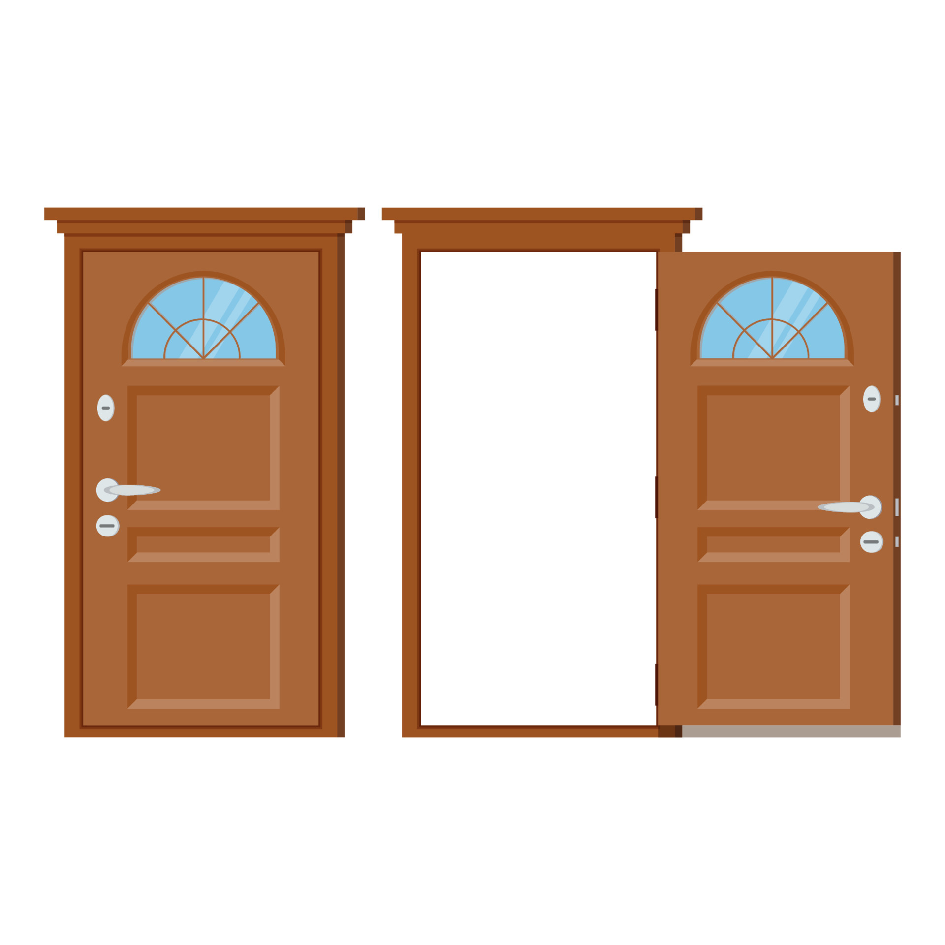 Wooden closed and open entrance door with frame. 13587975 Vector Art at