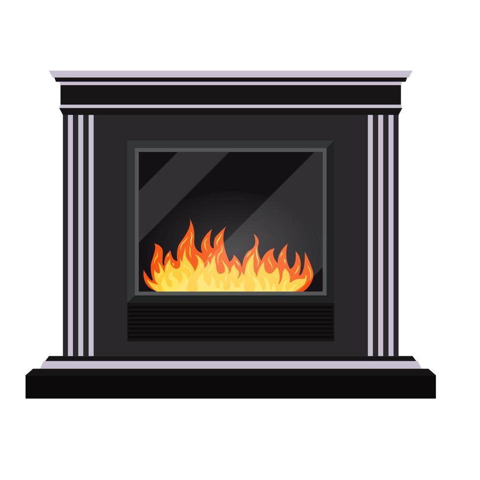 Isolated icon of modern electric black cozy fireburning fireplace. vector