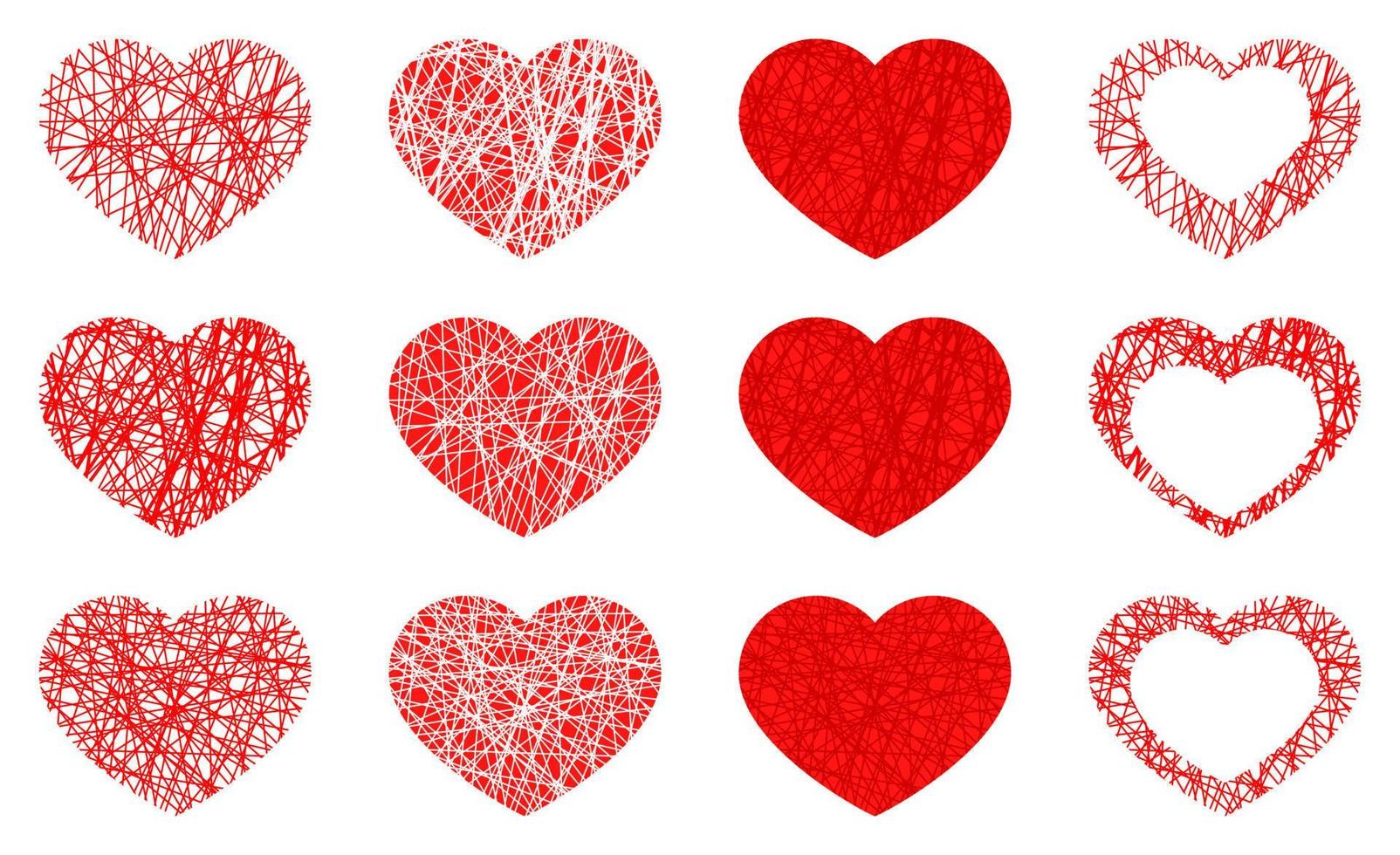 Set of isolated red heart icon, love symbol collection on white background. vector