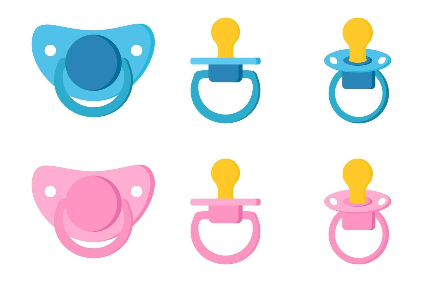 Set icons of pacifier baby dummy care nipple for newborn child. vector