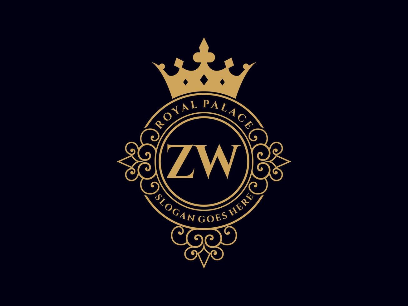 Letter ZW Antique royal luxury victorian logo with ornamental frame. vector