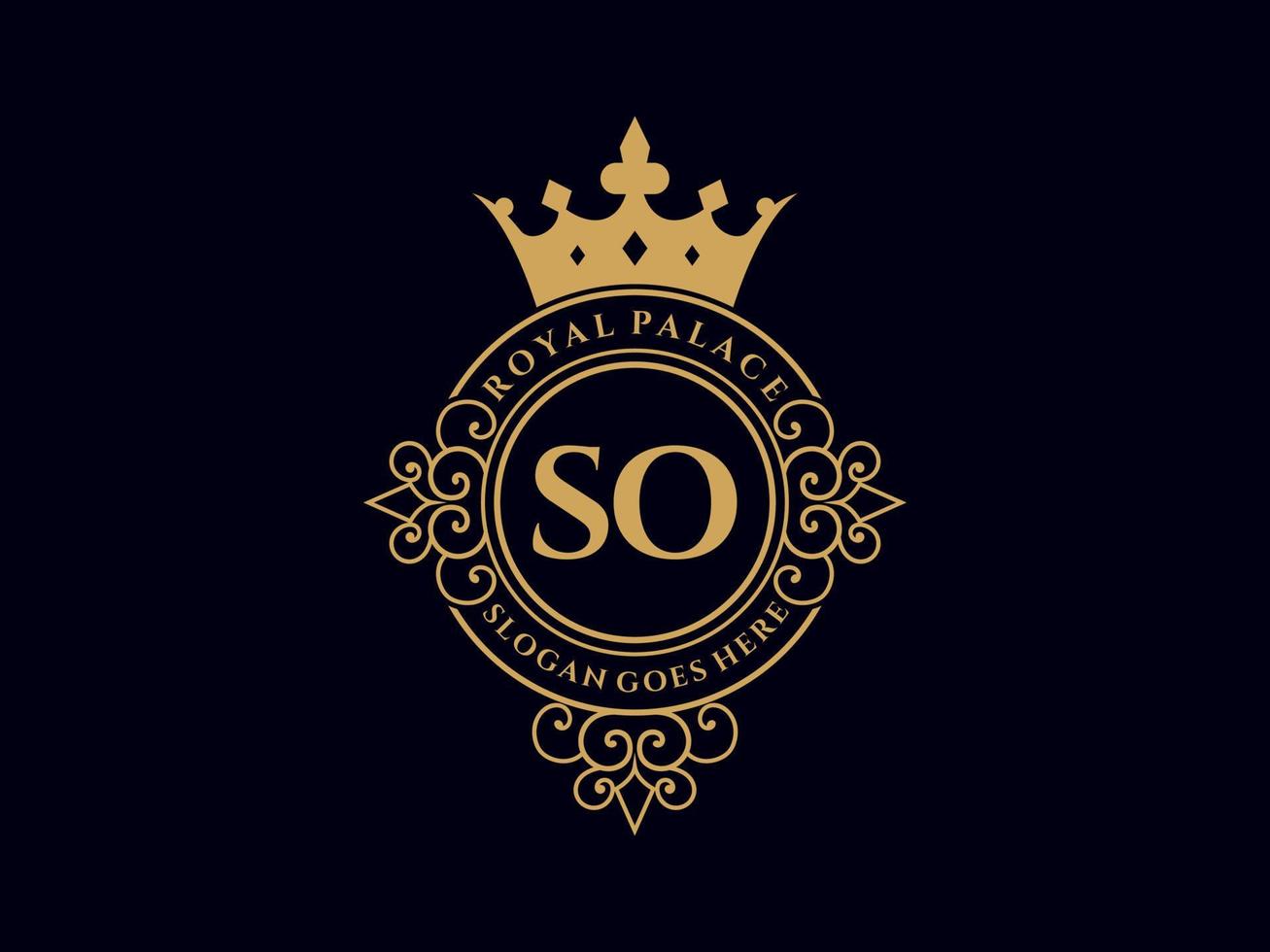 Letter SO Antique royal luxury victorian logo with ornamental frame. vector