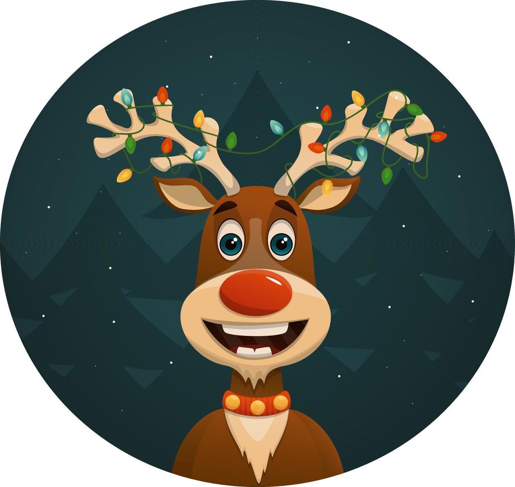 Cute winter Christmas deer. Merry Christmas and Happy New Year. Vector illustration.