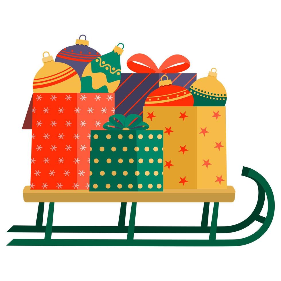 Sledge with gifts vector