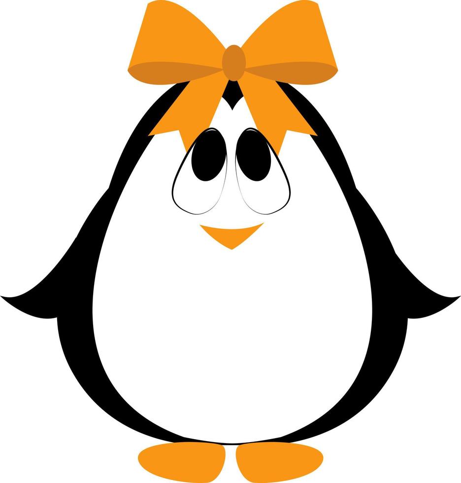 Pingüino con arco, ilustración, vector sobre fondo blanco.