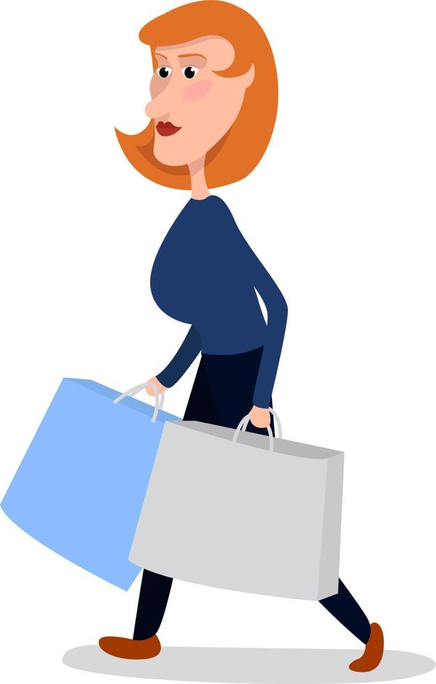 mujer en compras, ilustración, vector sobre fondo blanco