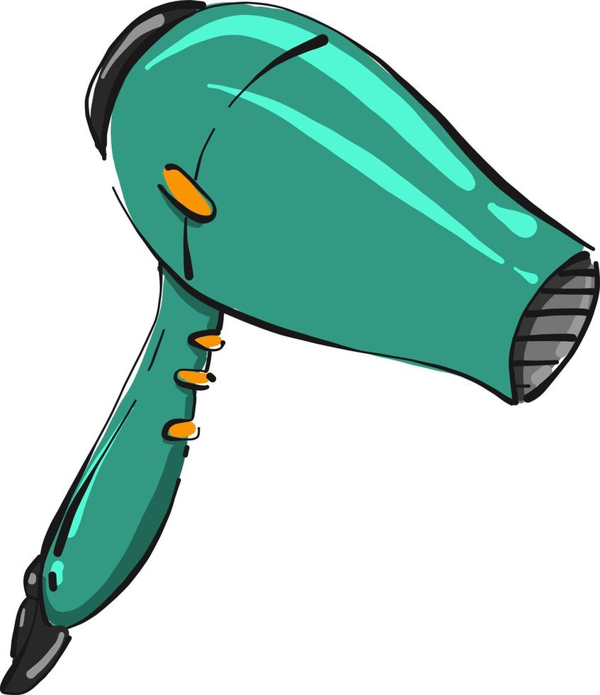 Green hair dryer, illustration, vector on white background.