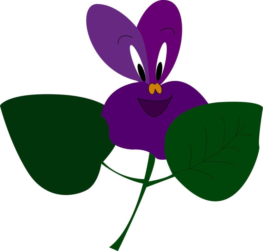 una flor violeta feliz, vector o ilustración de color.