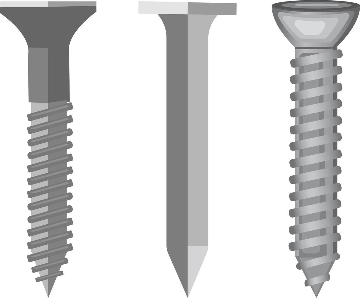Three screws, illustration, vector on white background