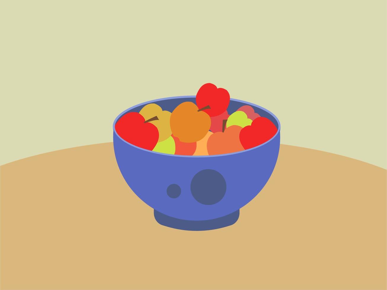 Apples in bowl, illustration, vector on white background.