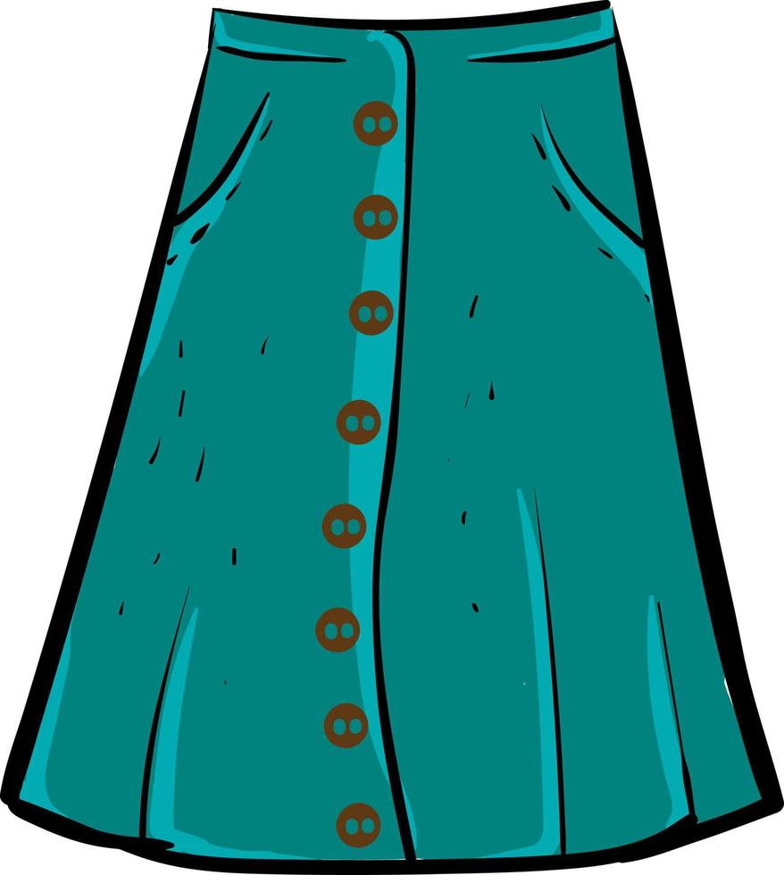 Long denim skirt, illustration, vector on white background.