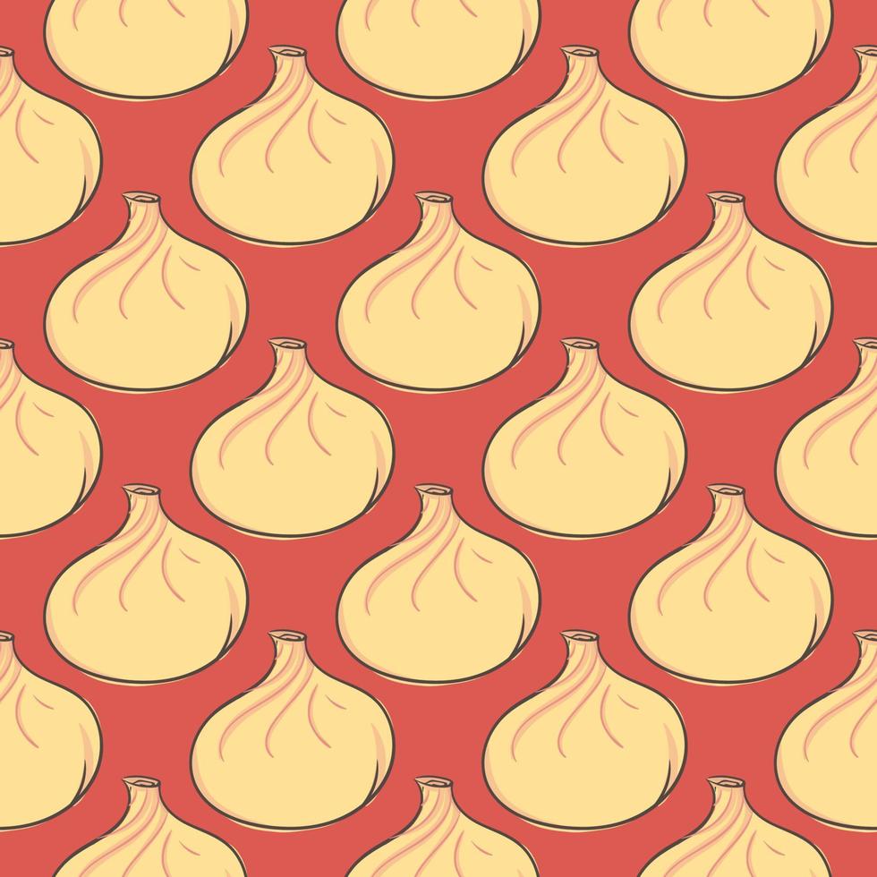 Georgian khinkali, seamless pattern on red background. vector