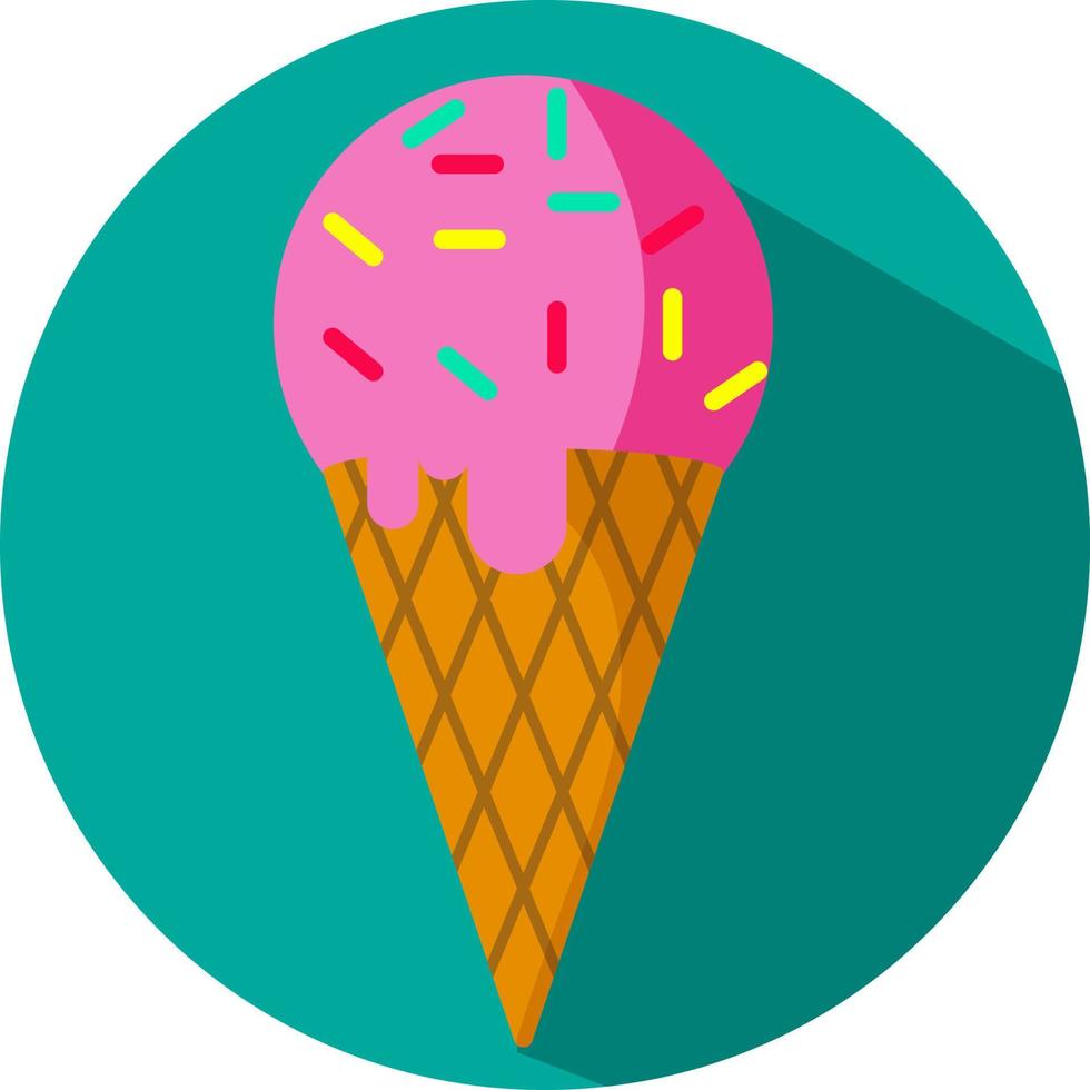 Pink ice cream with sprinkles in cone, illustration, vector, on a white background. vector