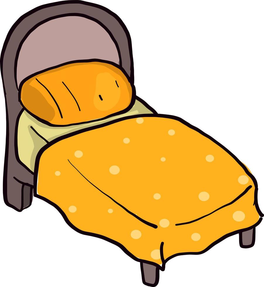 Bed with yellow blanket , illustration, vector on white background