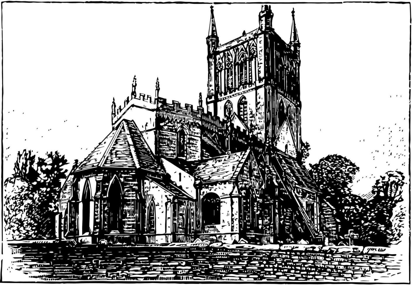 ilustración vintage de la abadía de pershore. vector
