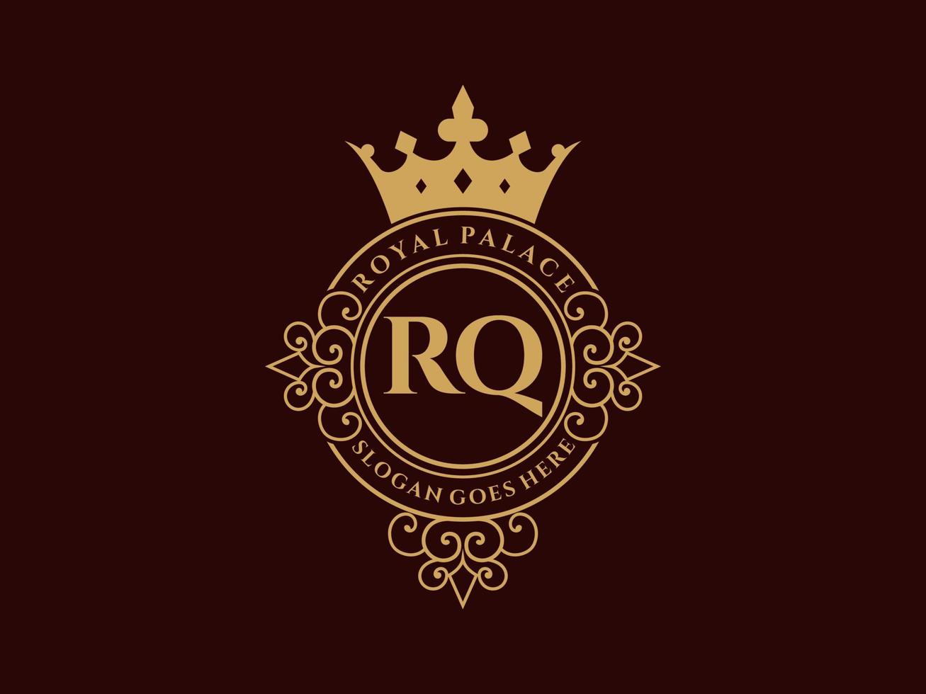 Letter RQ Antique royal luxury victorian logo with ornamental frame. vector