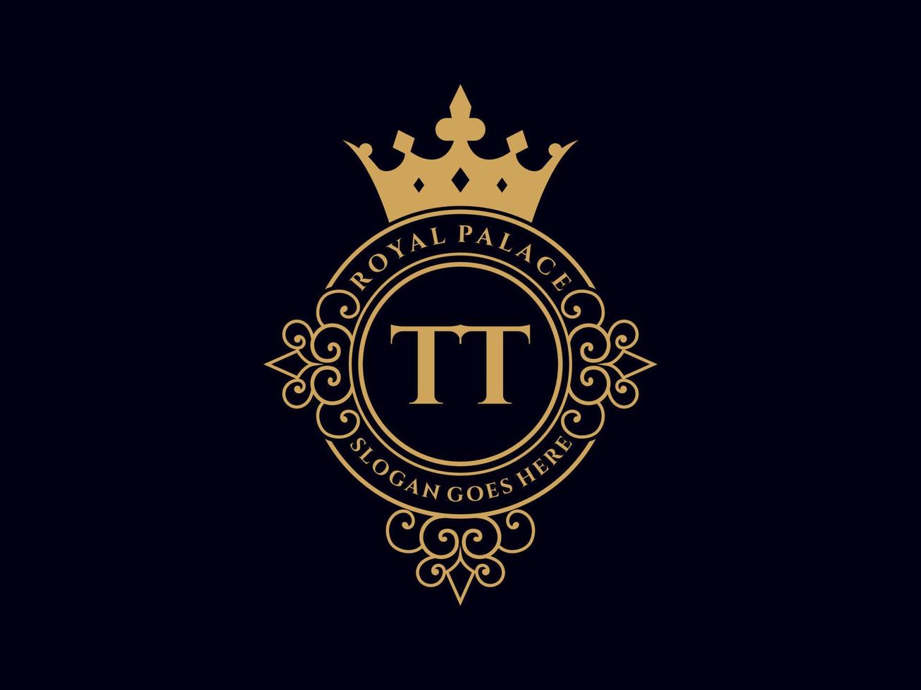 Letter TT Antique royal luxury victorian logo with ornamental frame. vector