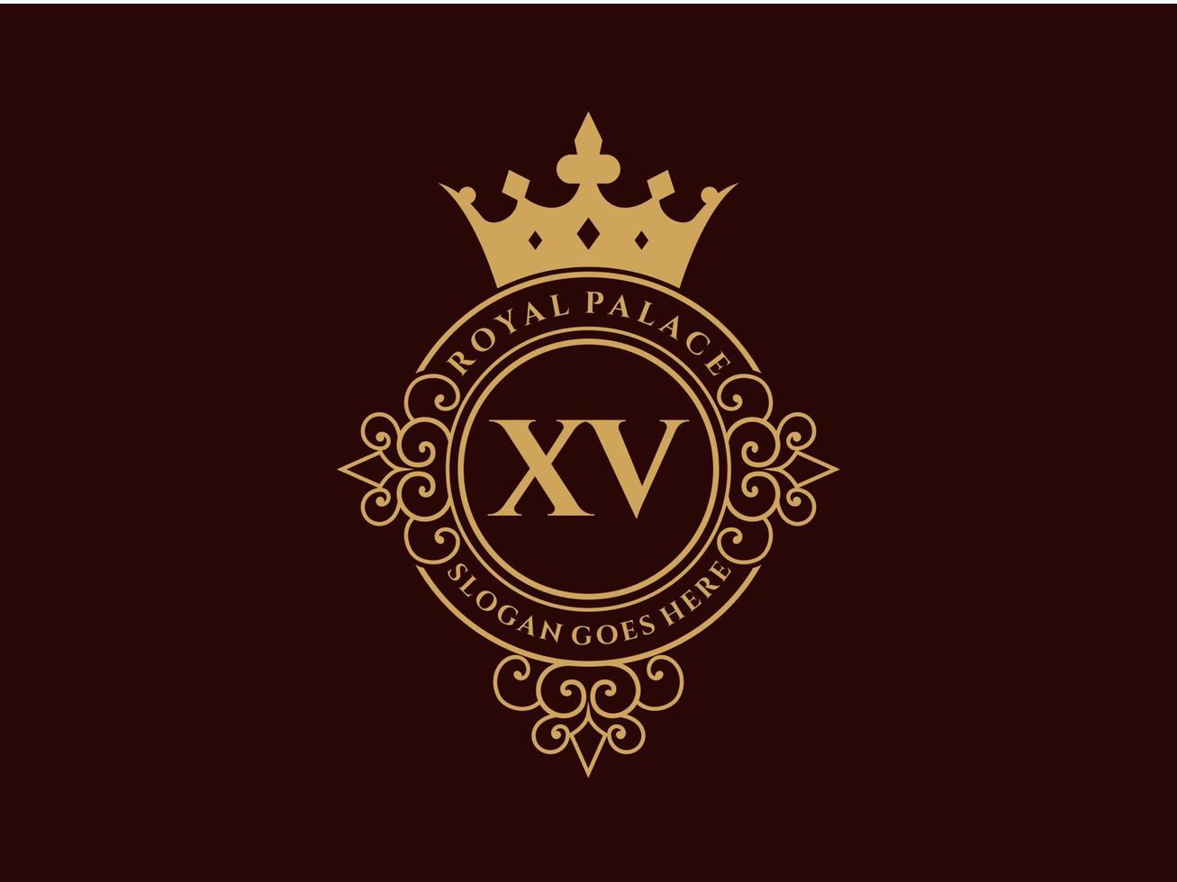 Letter XV Antique royal luxury victorian logo with ornamental frame. vector