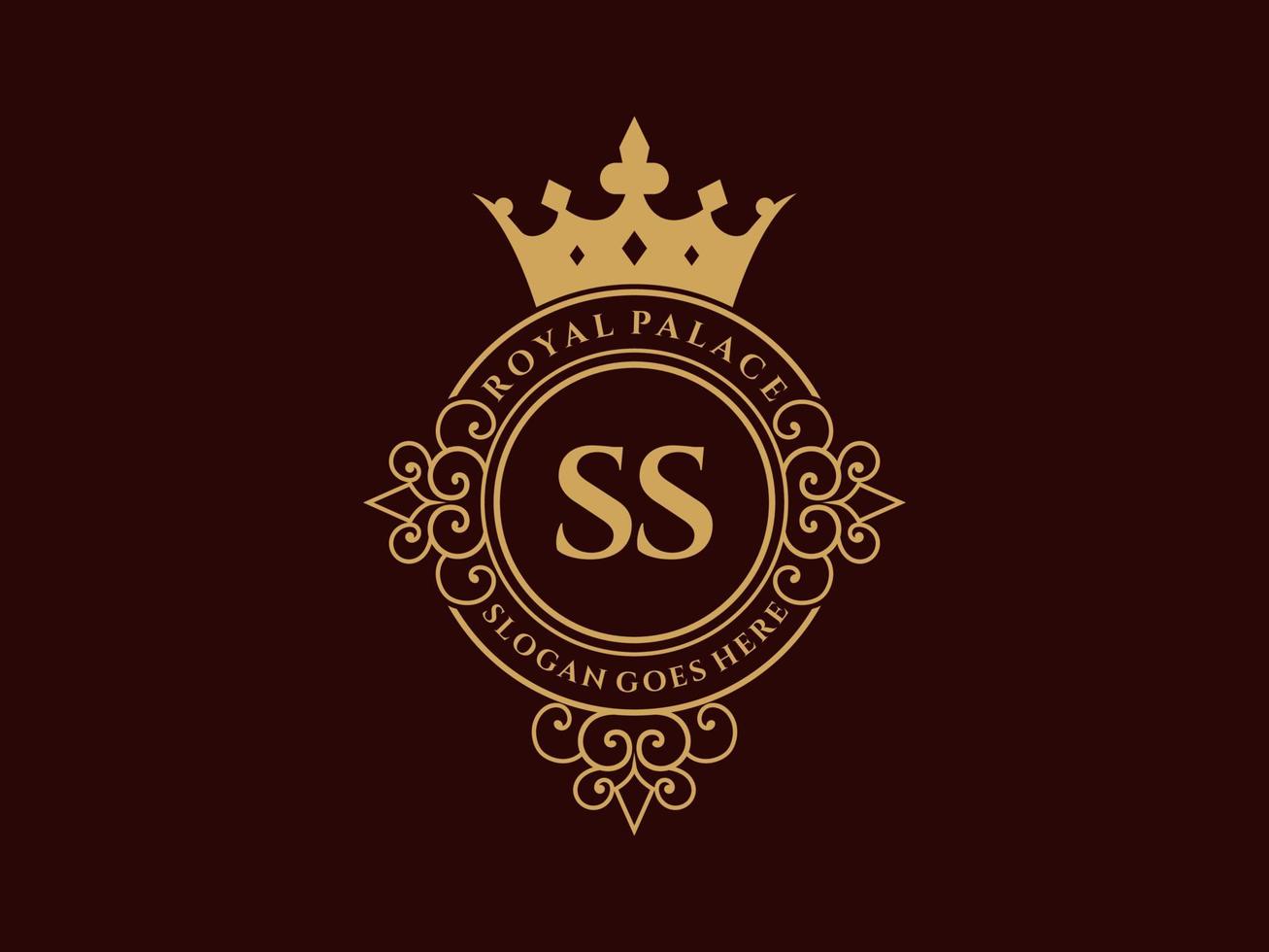 Letter SS Antique royal luxury victorian logo with ornamental frame. vector