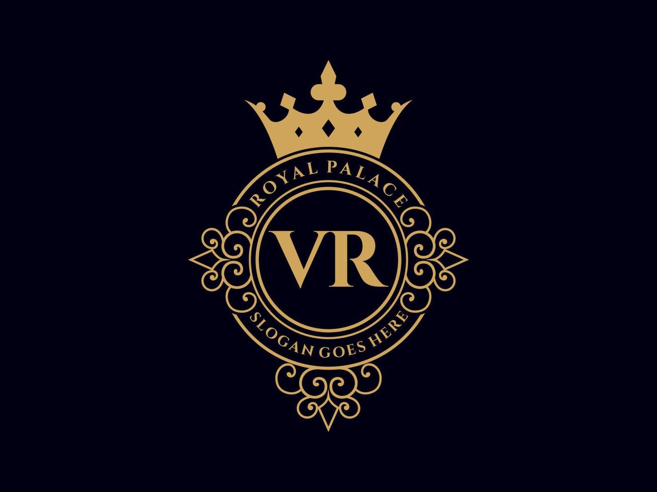 Letter VR Antique royal luxury victorian logo with ornamental frame. vector