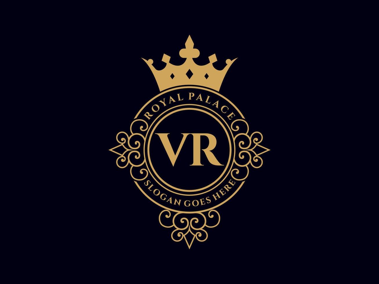 letra vr logotipo victoriano de lujo real antiguo con marco ornamental. vector