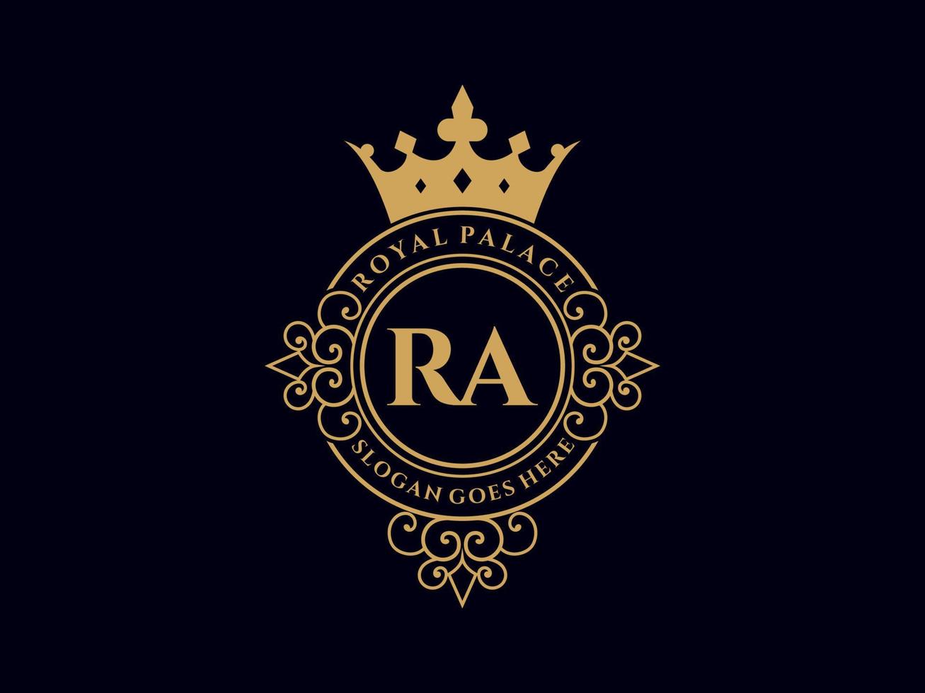 Letter RA Antique royal luxury victorian logo with ornamental frame. vector