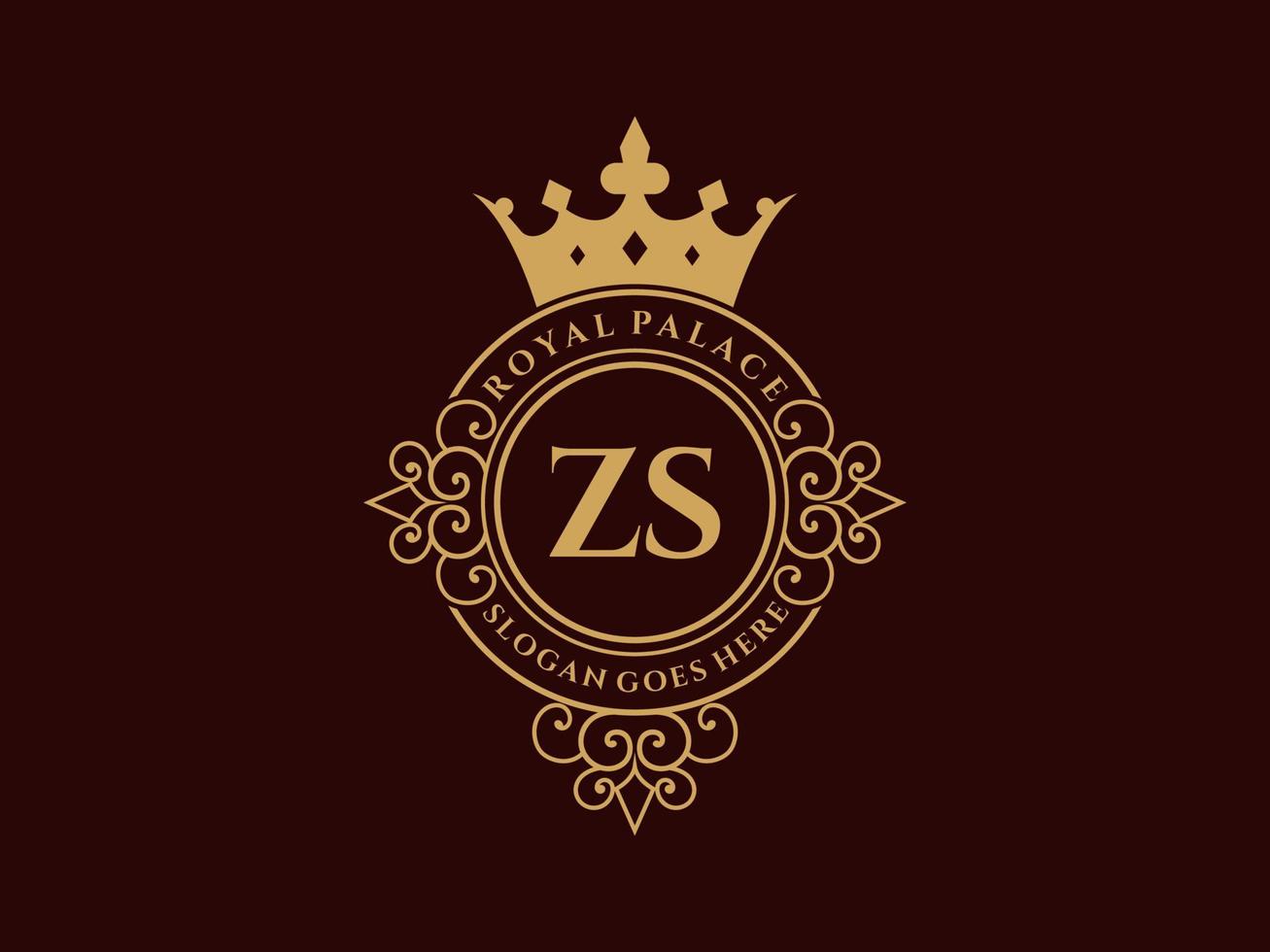 Letter ZS Antique royal luxury victorian logo with ornamental frame. vector