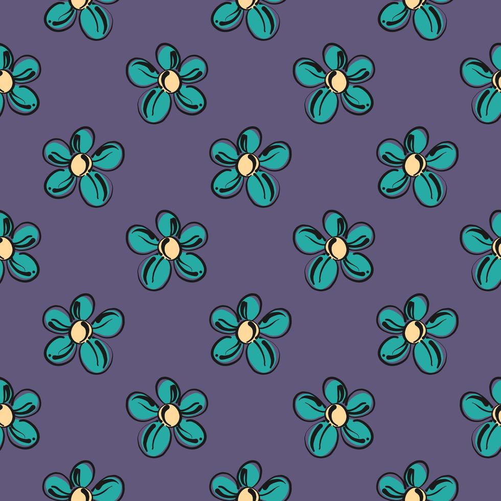 Coral blue flowers,seamless pattern on purple background. vector