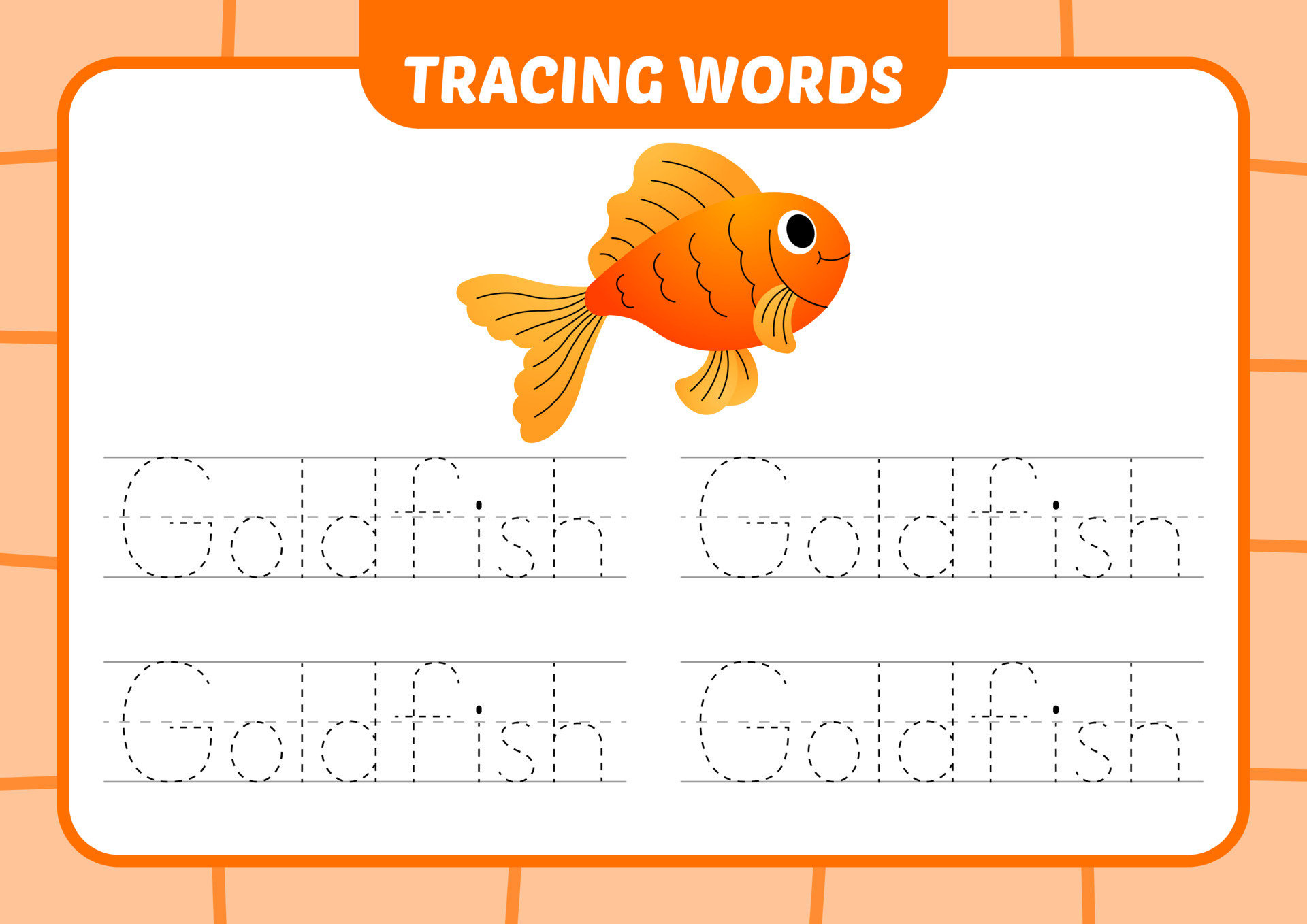 tracing words for kids, goldfish vector 13589493 Vector Art at Vecteezy