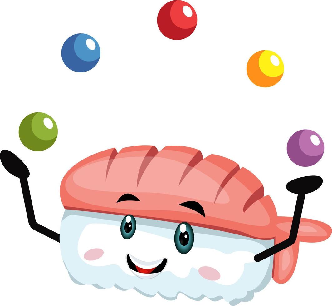 Sushi junggling, illustration, vector on white background.