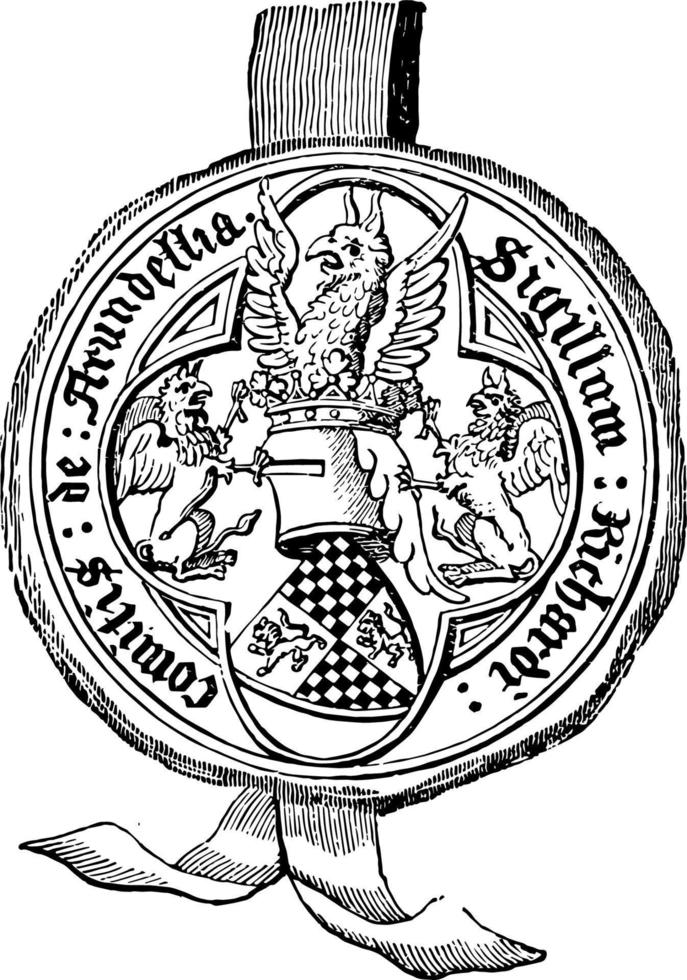 Seal of Richard Earl of Arundel Privy Seal to extort money vintage engraving. vector