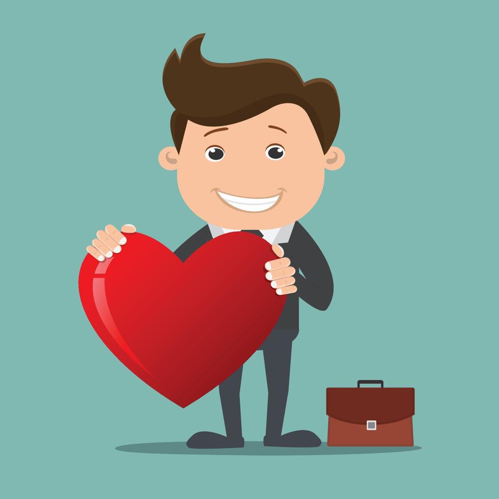 Business man holding heart - vector illustration