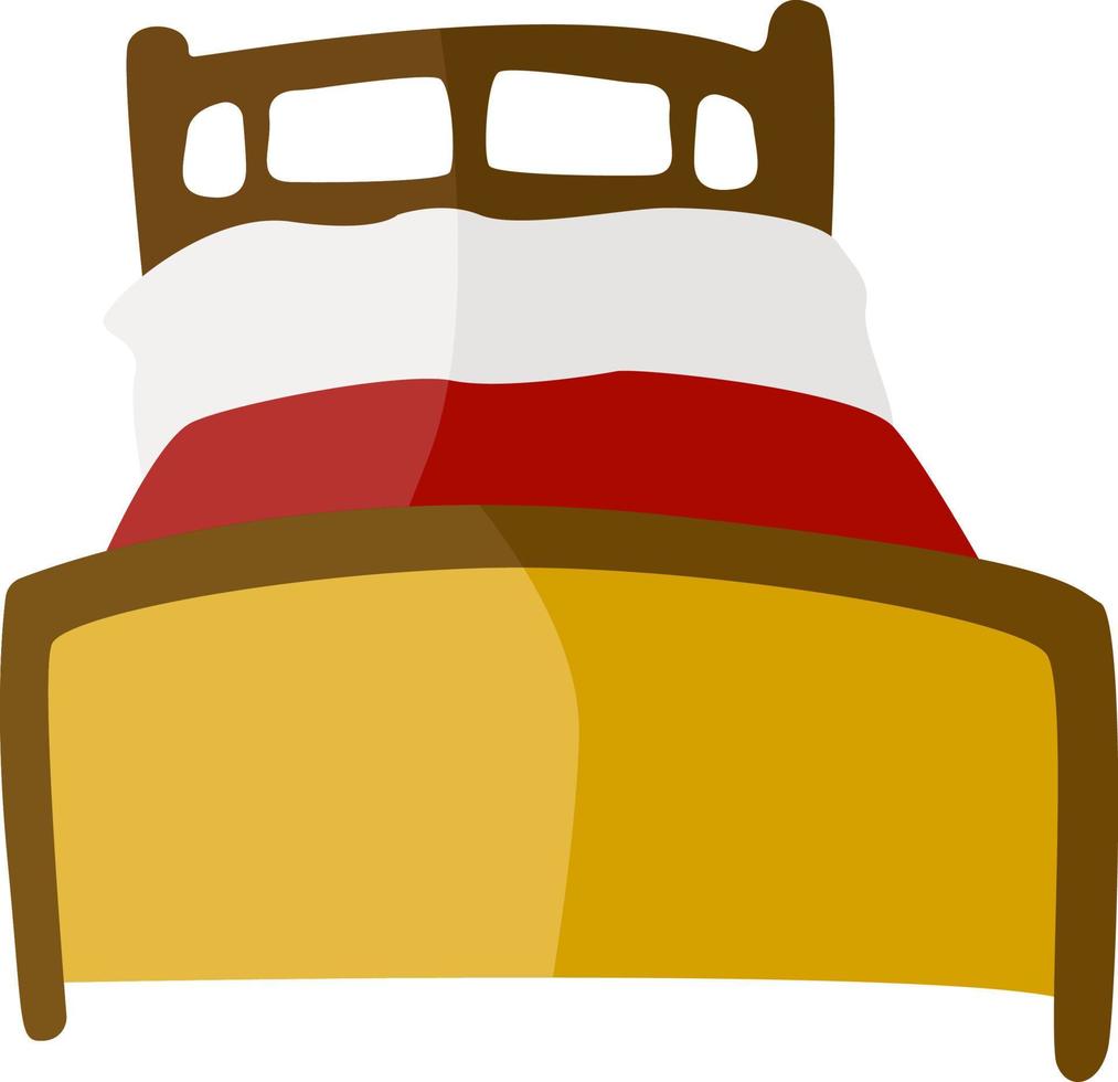 Big yellow bed, illustration, vector on white background.