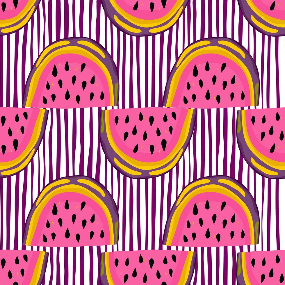 Hand drawn watermelon slices seamless pattern. Cute watermelons endless wallpaper. Funny fruit backdrop. vector