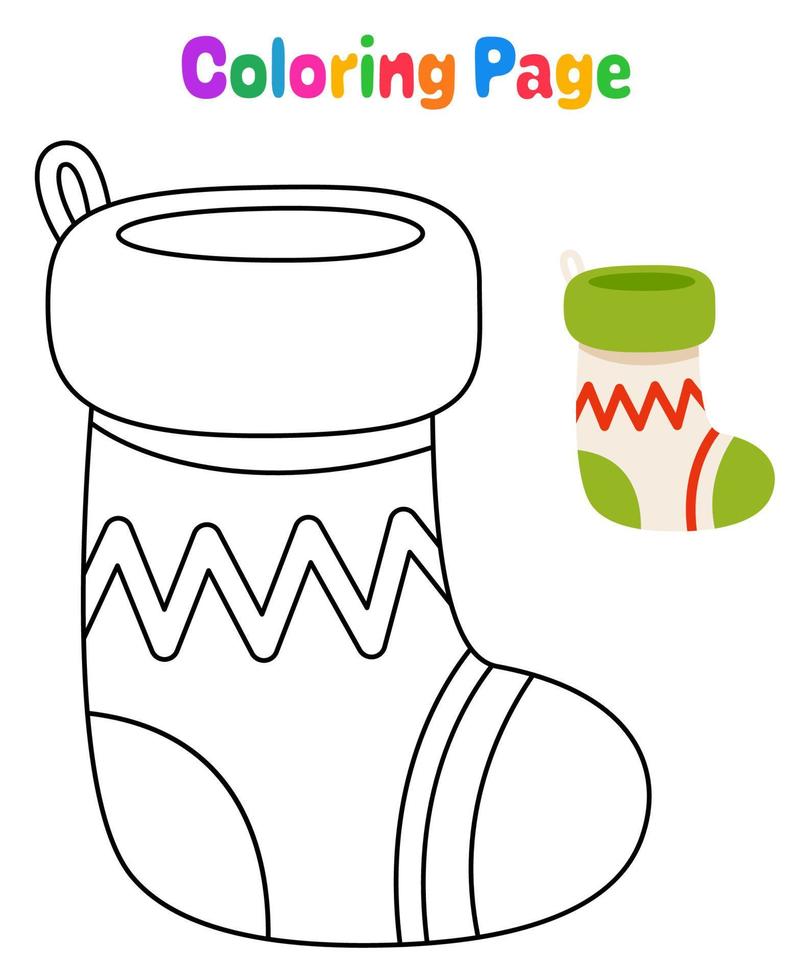 Coloring page with Christmas sock for kids vector