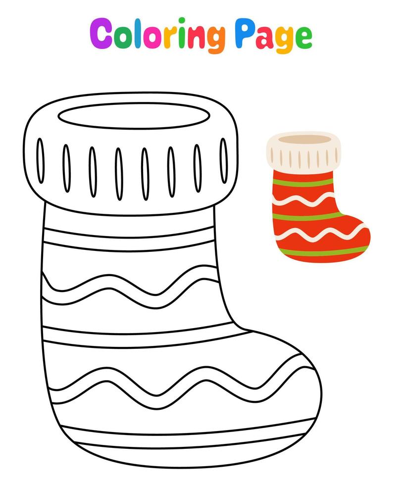 Coloring page with Christmas sock for kids vector