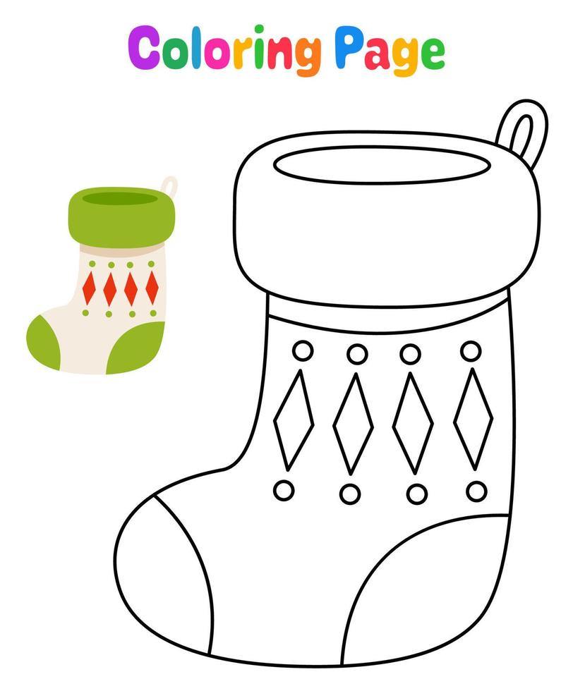 Coloring page with Christmas sock for kids vector