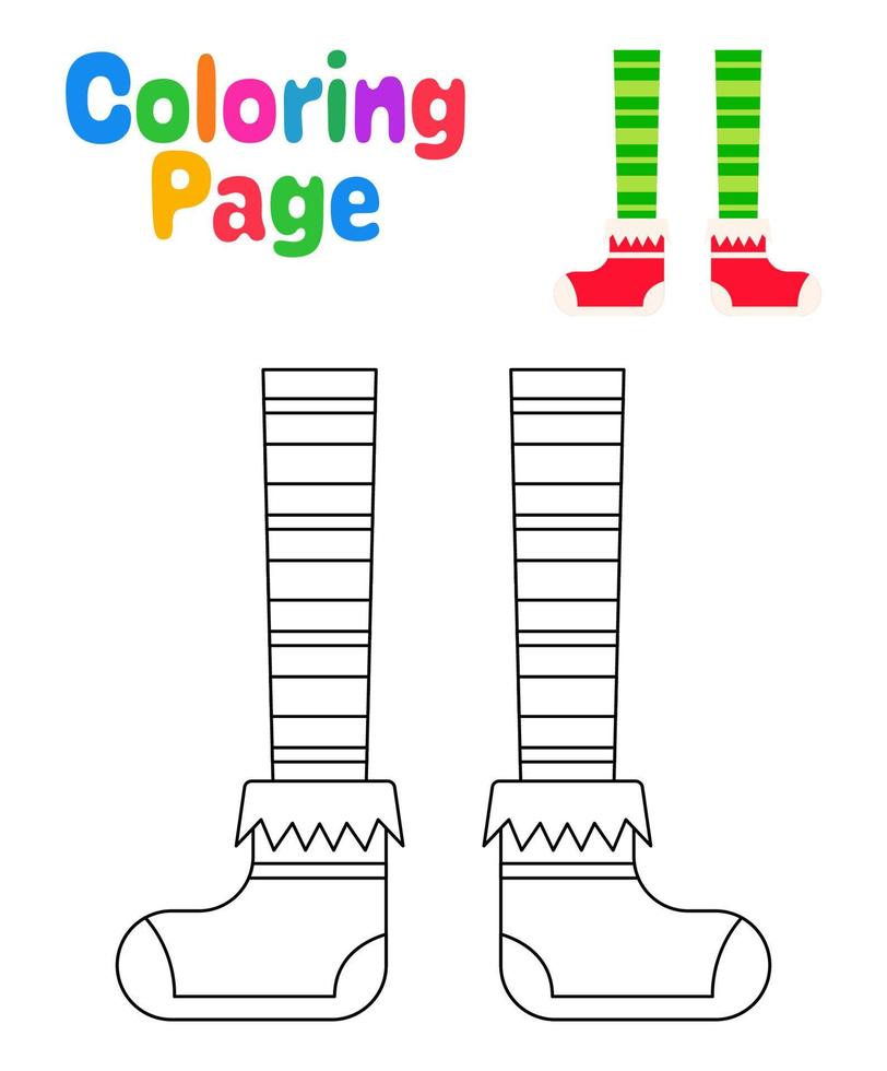 Coloring page with Elf feet for kids vector