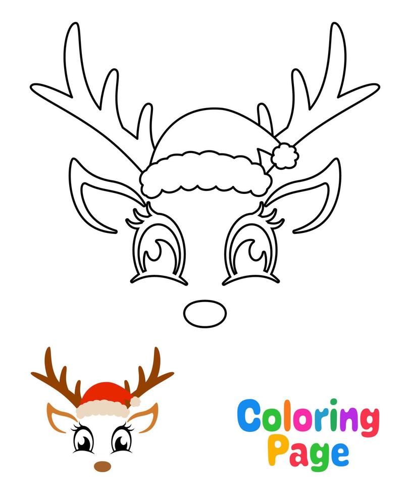 página para colorear con cara de reno para niños vector