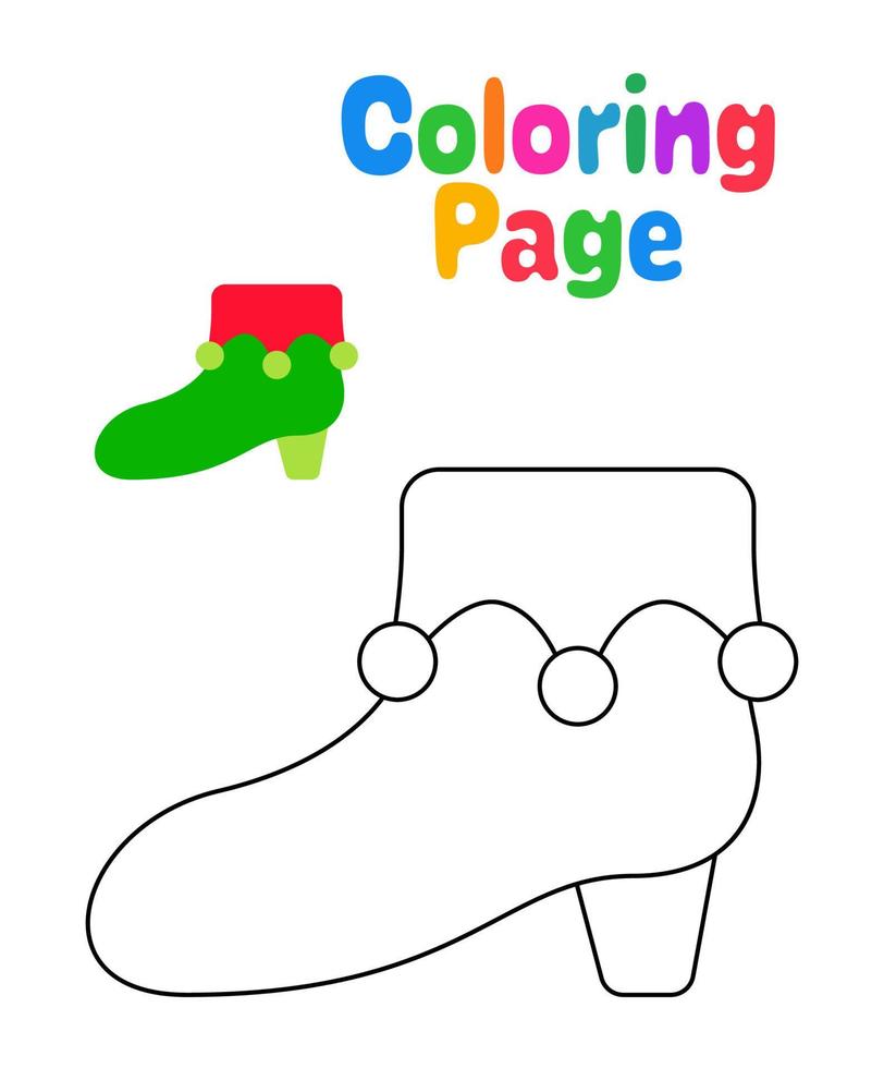 página para colorear con zapatos de duende para niños vector