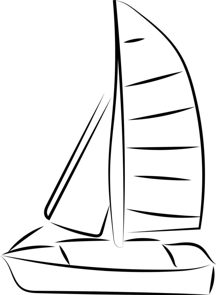 Sailing boat sketch, illustration, vector on white background.