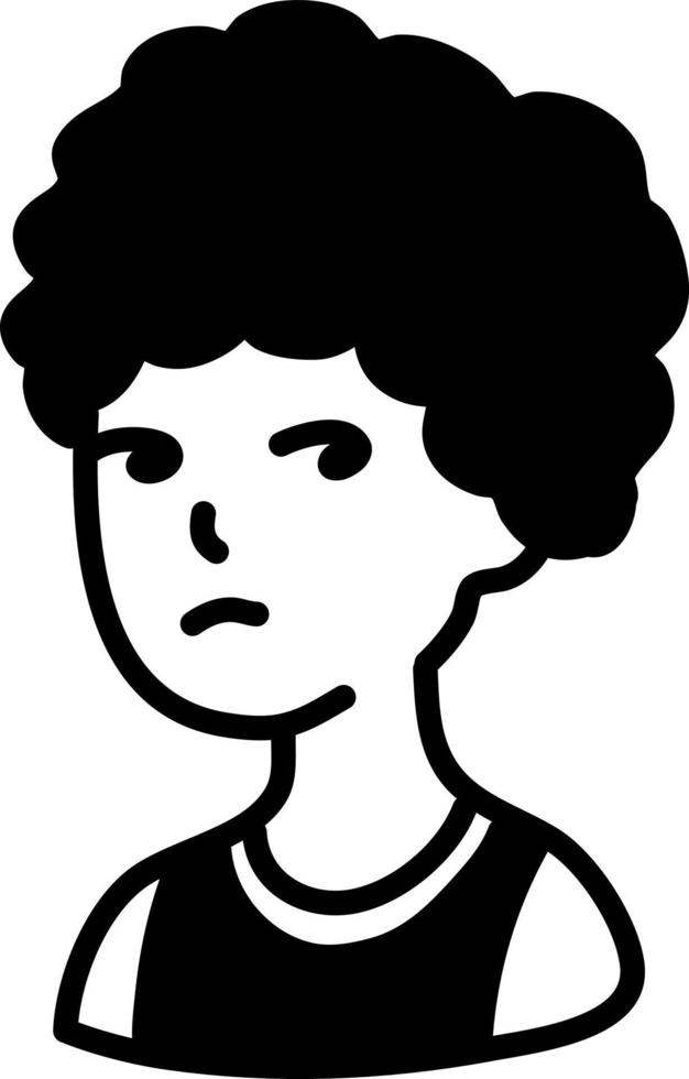 Girl with lovely short curly hair, icon illustration, vector on white background