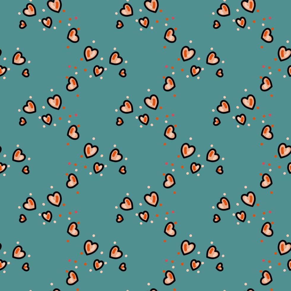 Lovely hearts, seamless pattern on green background. vector