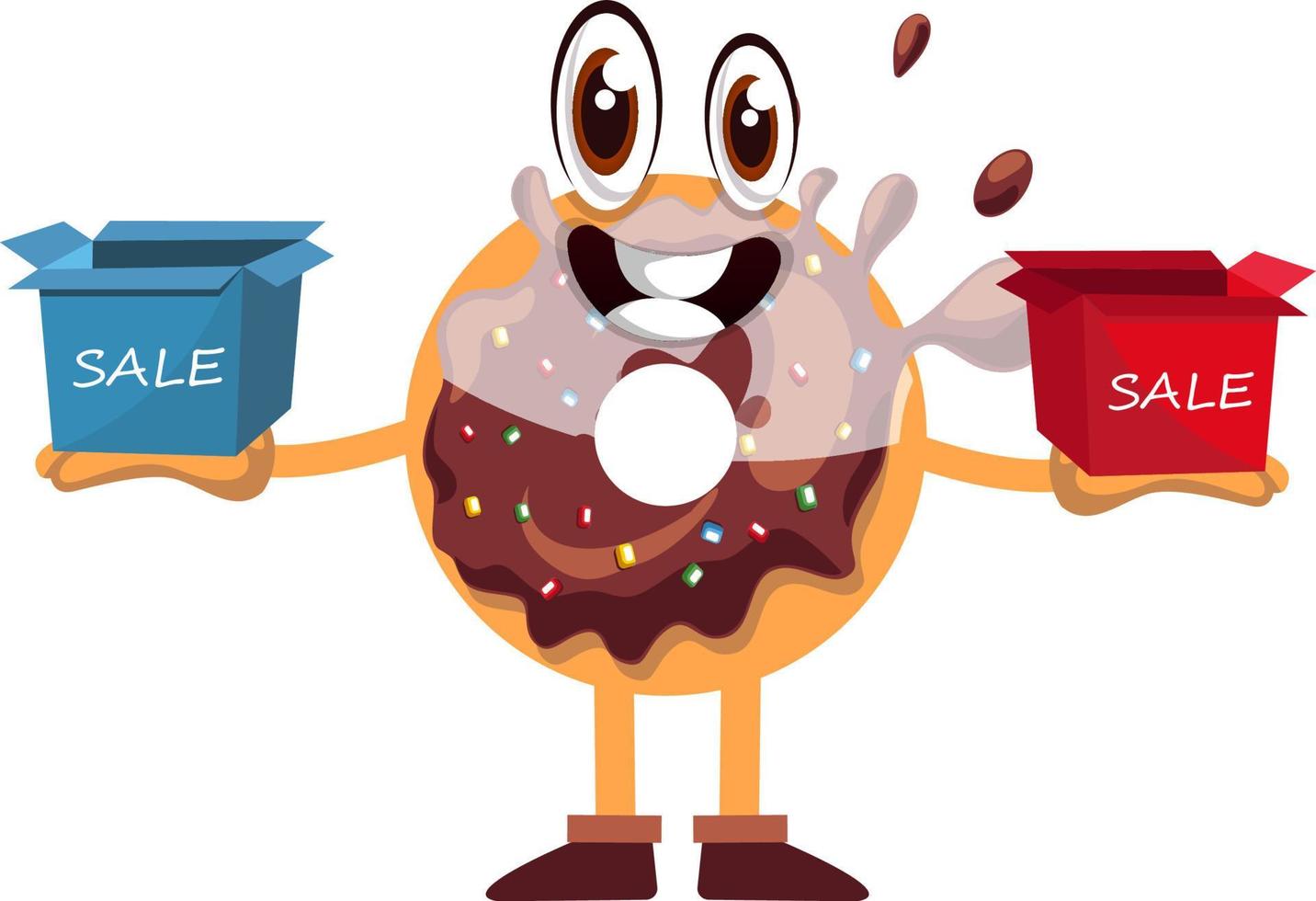 Donut with sale boxes, illustration, vector on white background.