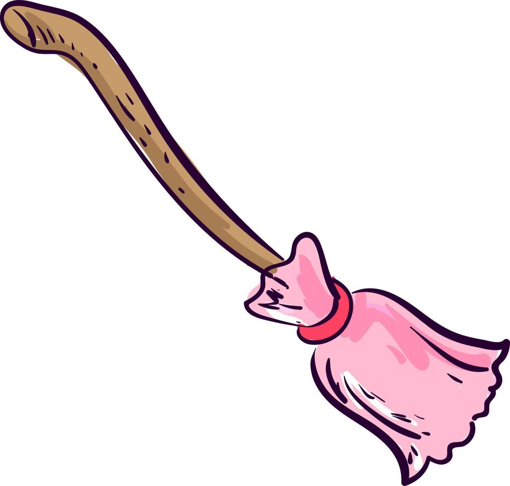 Cute pink broom, illustration, vector on white background.