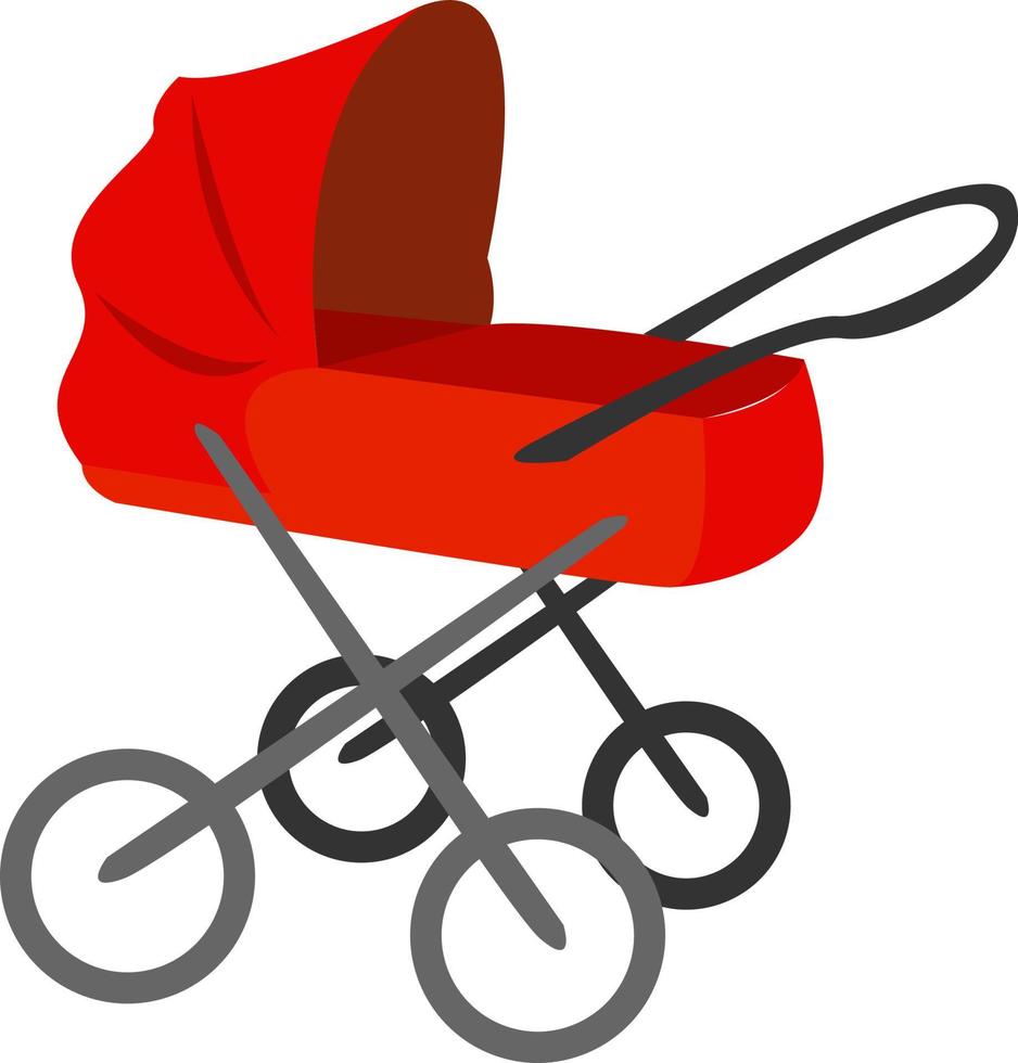 Carro de bebé rojo, ilustración, vector sobre fondo blanco.