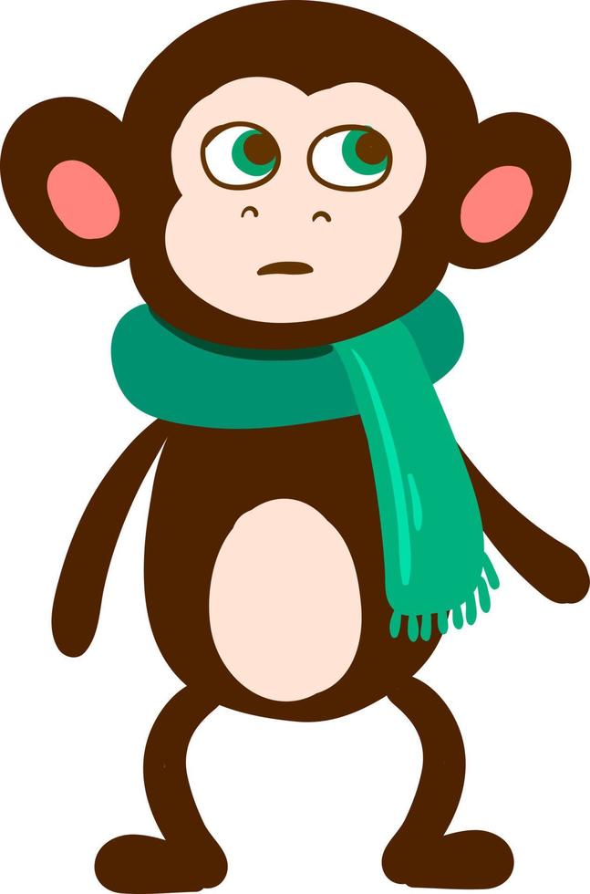 mono con bufanda verde, ilustración, vector sobre fondo blanco