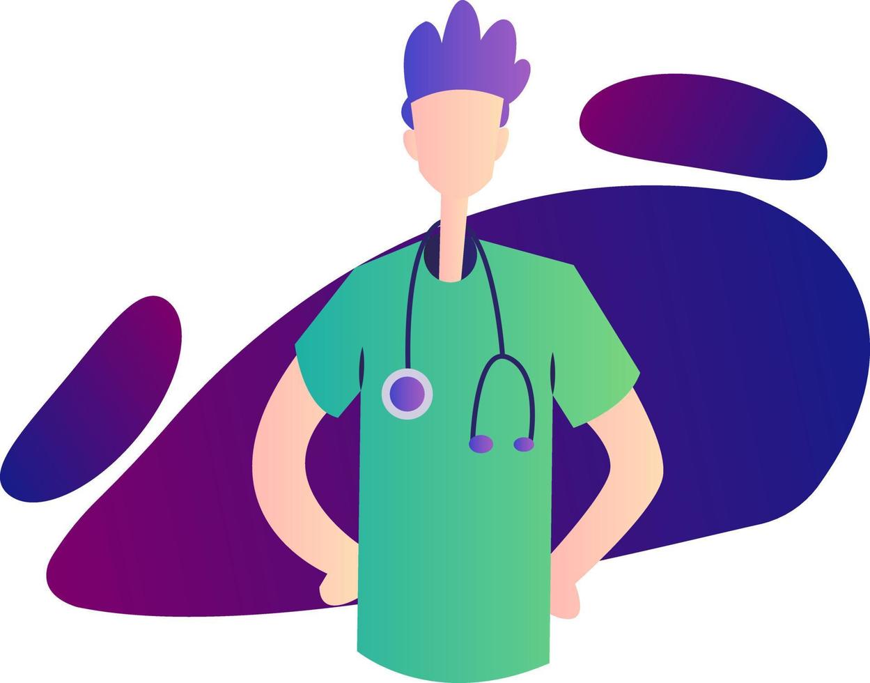 Colorful vector illustration on a white background of a ward boy in green medical suit