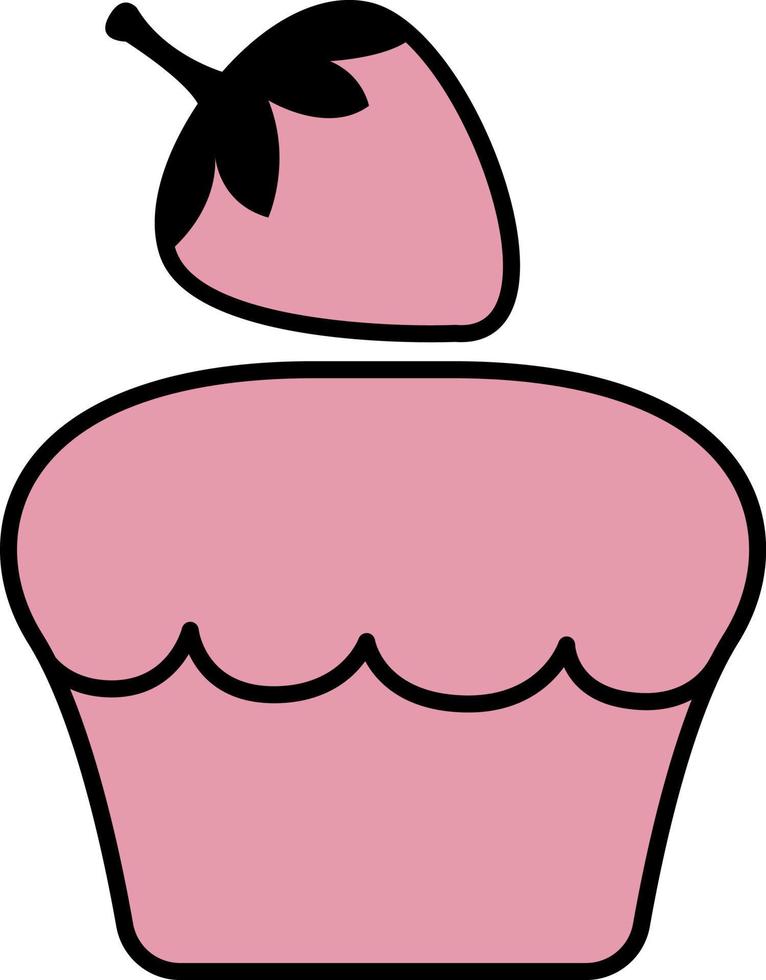 Strawberry cupcake, illustration, vector on white background.