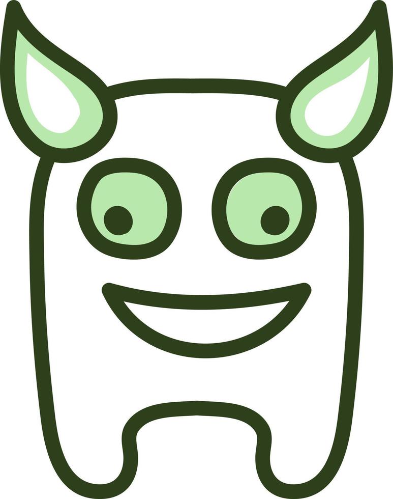 Green monster with horns, illustration, vector on a white background.